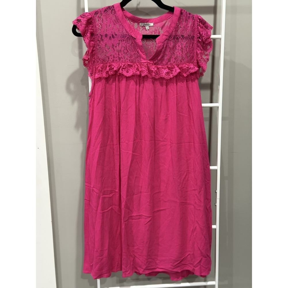 Jodifl Fuchsia Boho Chic Flowy Dress Lace Yoke Coquette Cottagecore M